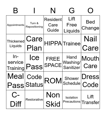 Nurse Aide Week 2019 Bingo Card