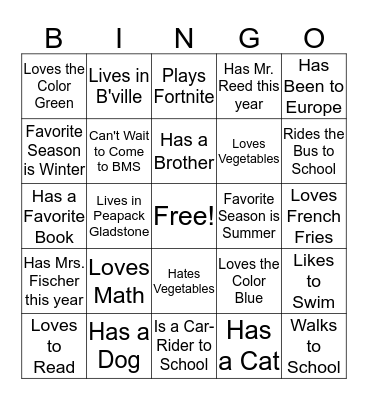 Getting to Know You BINGO Card