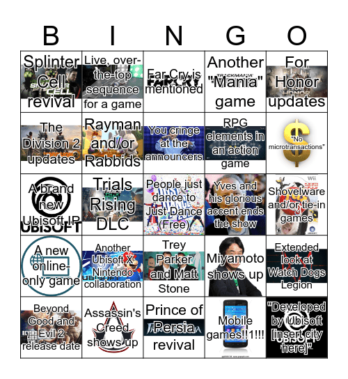 Ubisoft E3 2019 Bingo Card