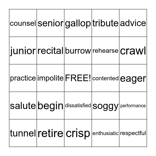 Vocabulary Chapters 2, 14, 15 Bingo Card