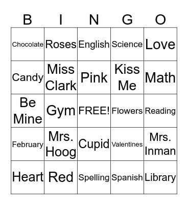 Valentines Day:) Bingo Card