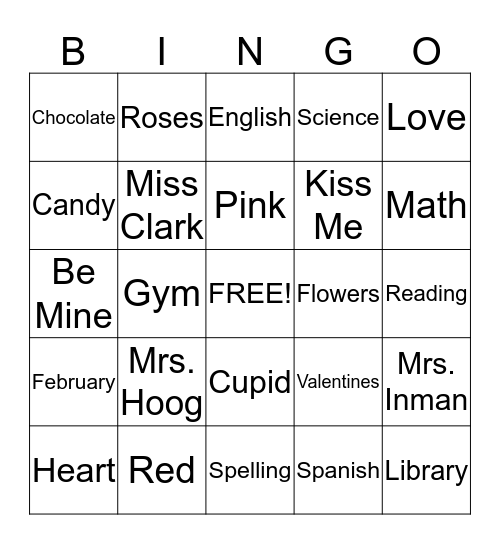 Valentines Day:) Bingo Card