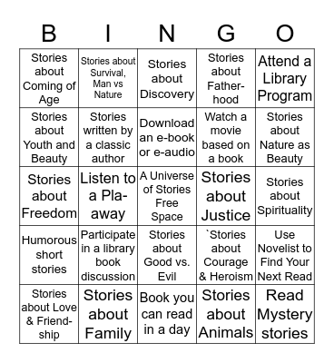 Book Bingo Short Stories Challenge Bingo Card