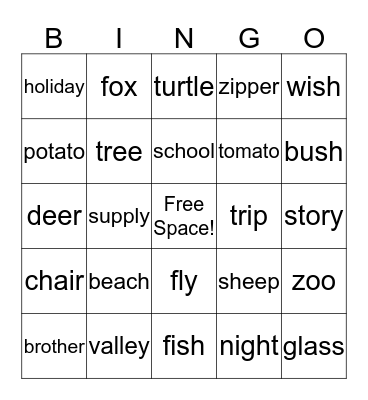 Plural Noun Bingo Card
