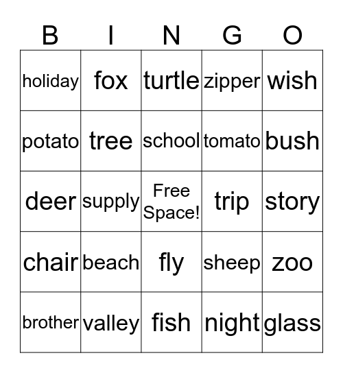 Plural Noun Bingo Card