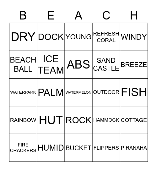 BEACH BINGO Card