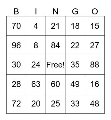 Multiplication Bingo Card