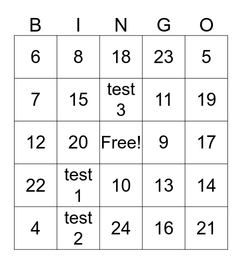 Test Bingo Card