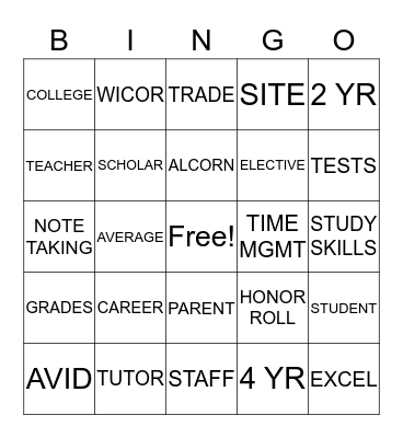 AVID - AMS Bingo Card