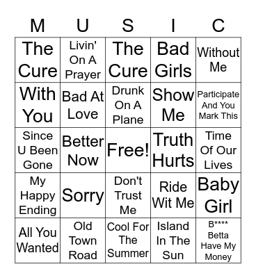 Bryce's List Bingo Card