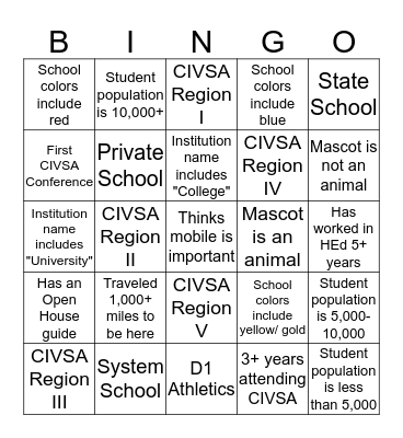 University Bingo Card