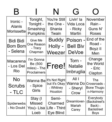 90's Bingo Card