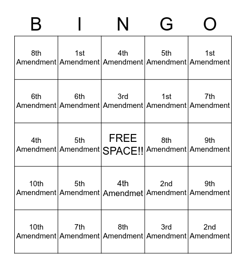 Bill of Rights Bingo Card