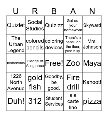 Urban Bingo Card