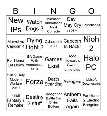 Smug Lads E3 Bingo Card