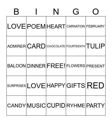 VALENTINE'S DAY Bingo Card