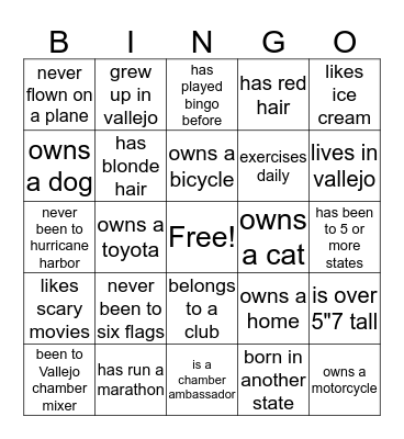 VALLEJO CHAMBER BINGO Card