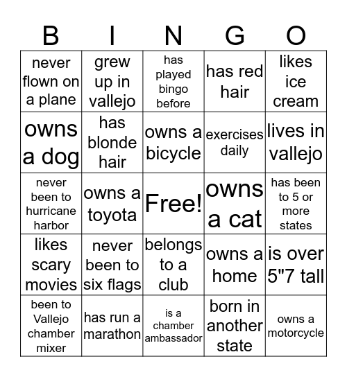 VALLEJO CHAMBER BINGO Card