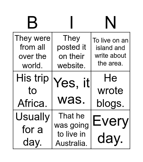 Perfect Job Bingo Card