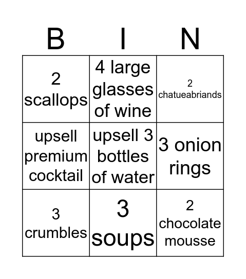 RESTAURANT BINGO Card