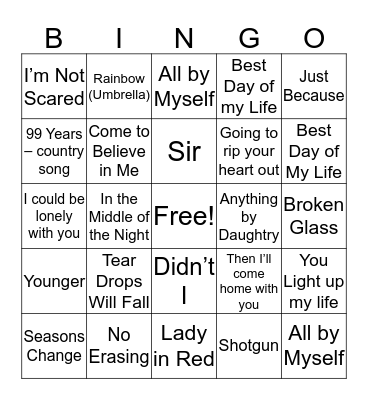 Beautiful Music Bingo Card