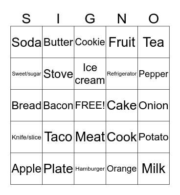 Food Signo Bingo Card