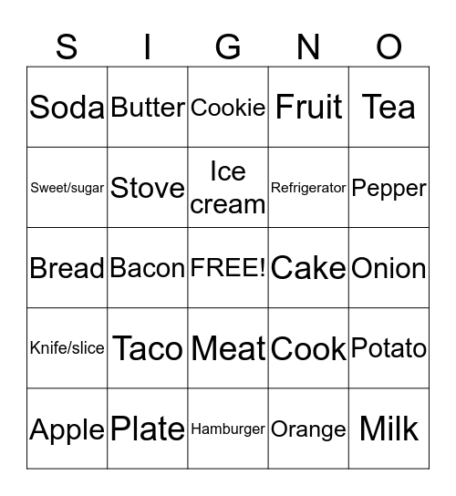 Food Signo Bingo Card