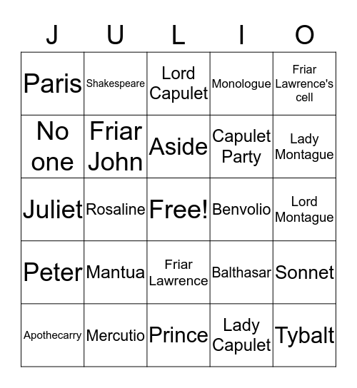 Julio - A fun game for everyone!! Bingo Card