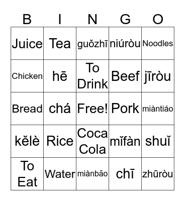 Food and Drink Bingo Card