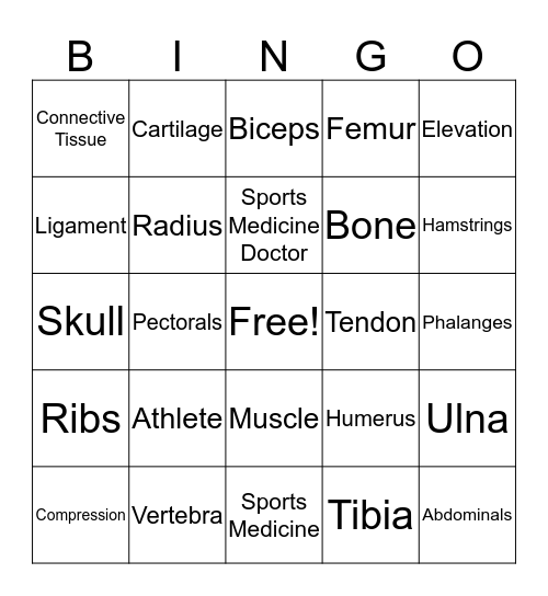 Sports Medicine Bingo Card