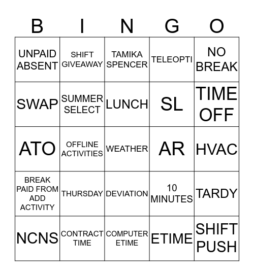 AHS GLOBAL WORKFORCE Bingo Card