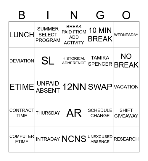 AHS GLOBAL WORKFORCE Bingo Card