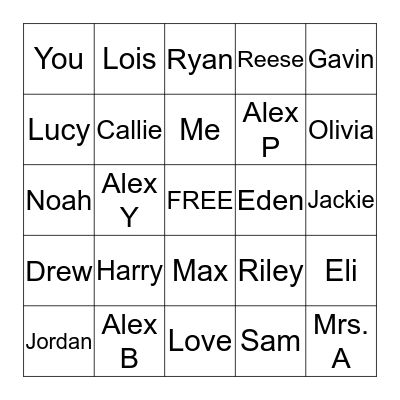 Happy Valentine's Day Mrs. A's Class Bingo Card