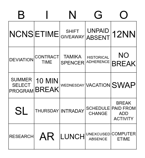 AHS GLOBAL WORKFORCE Bingo Card