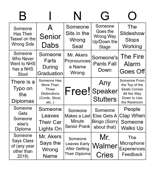 Graduation BINGO Card