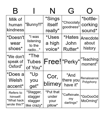 Just Choir Director Things Bingo Card