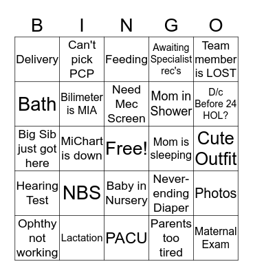 Newborn Rounds Bingo Card