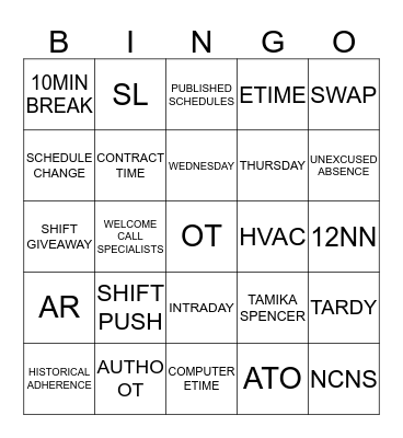 AHS GLOBAL WORKFORCE Bingo Card