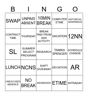 AHS GLOBAL WORKFORCE Bingo Card