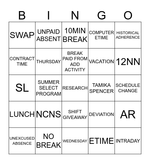 AHS GLOBAL WORKFORCE Bingo Card