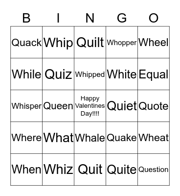 "QU" and "WH"   Owl Reader Booklet Bingo Card