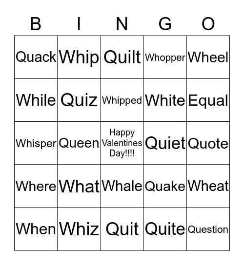 "QU" and "WH"   Owl Reader Booklet Bingo Card