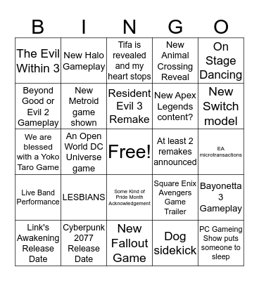 E3 Bingo Card