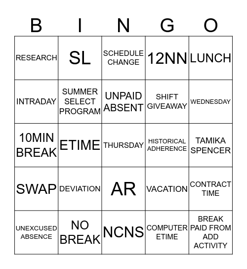 AHS GLOBAL WORKFORCE Bingo Card