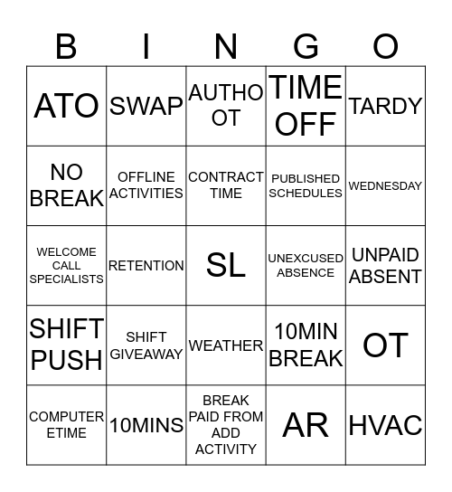 AHS GLOBAL WORKFORCE Bingo Card