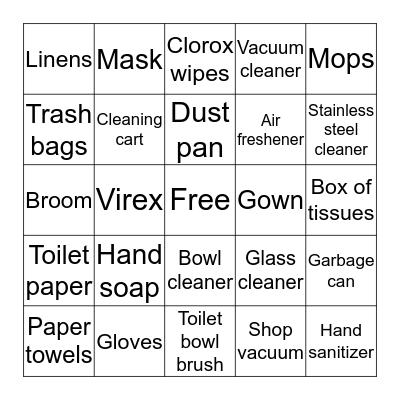 Housekeeping  Bingo Card