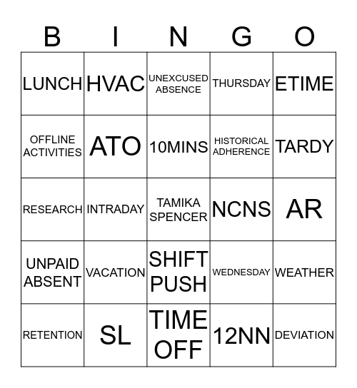 AHS GLOBAL WORKFORCE Bingo Card