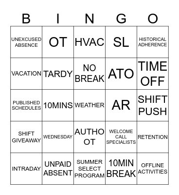 AHS GLOBAL WORKFORCE Bingo Card