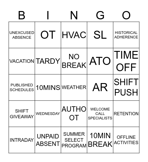 AHS GLOBAL WORKFORCE Bingo Card