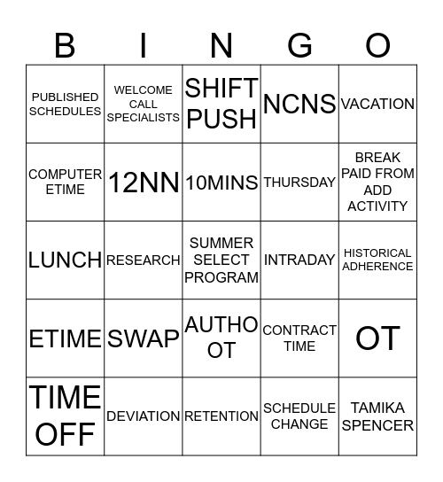 AHS GLOBAL WORKFORCE Bingo Card